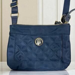 Tommy Hilfiger Navy Quilted Crossbody Bag Gold Logo Nylon
